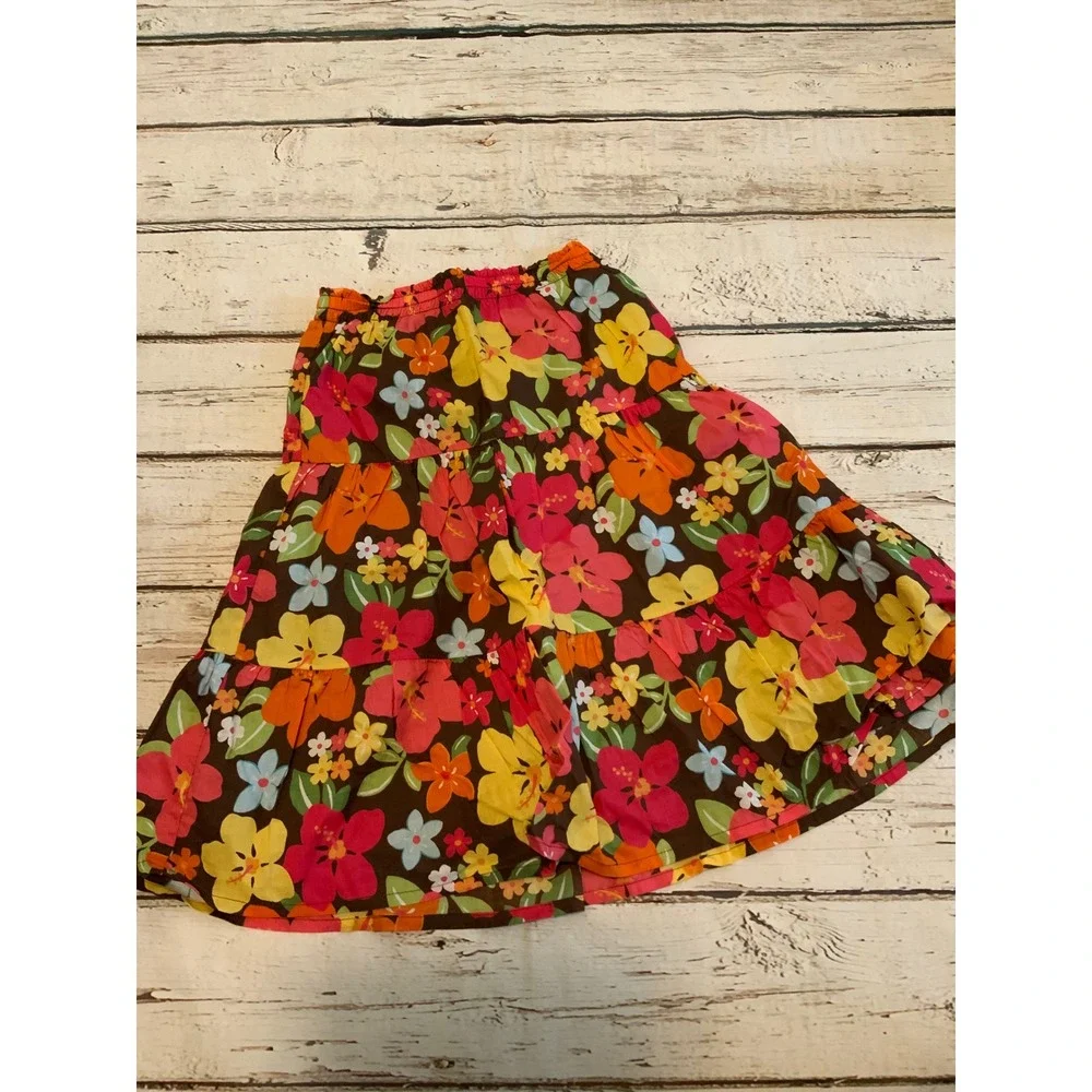 Gymboree Girls Size 8 Aloha Sunshine Brown Floral Tiered Cotton Skirt Hibiscus
